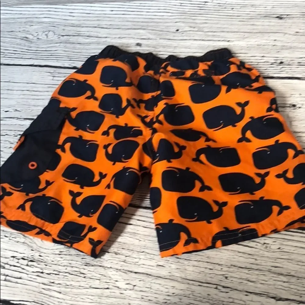 🍭 6/$30 Carter’s boy's whale print orange navy swim trunks 4T